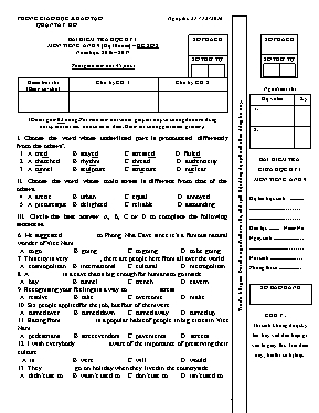 Đề kiểm tra học kì I Tiếng anh lớp 9 (Hệ 10 năm) - Đề số 1 - Năm học 2016-2017 - Phòng GD & ĐT Tây Hồ